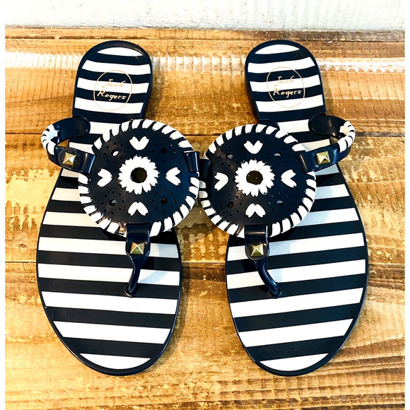Jack Rogers Navy Blue and White Thong Sandal Flip Flops Size 5 - Picture 1 of 16